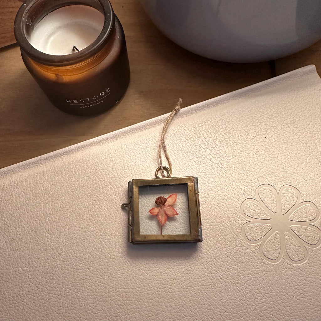 Dried Pink Orchid Mini Frame | Pressed Flower Art 3.5x3.5cm | Real Botanical Decor | Nature Gift