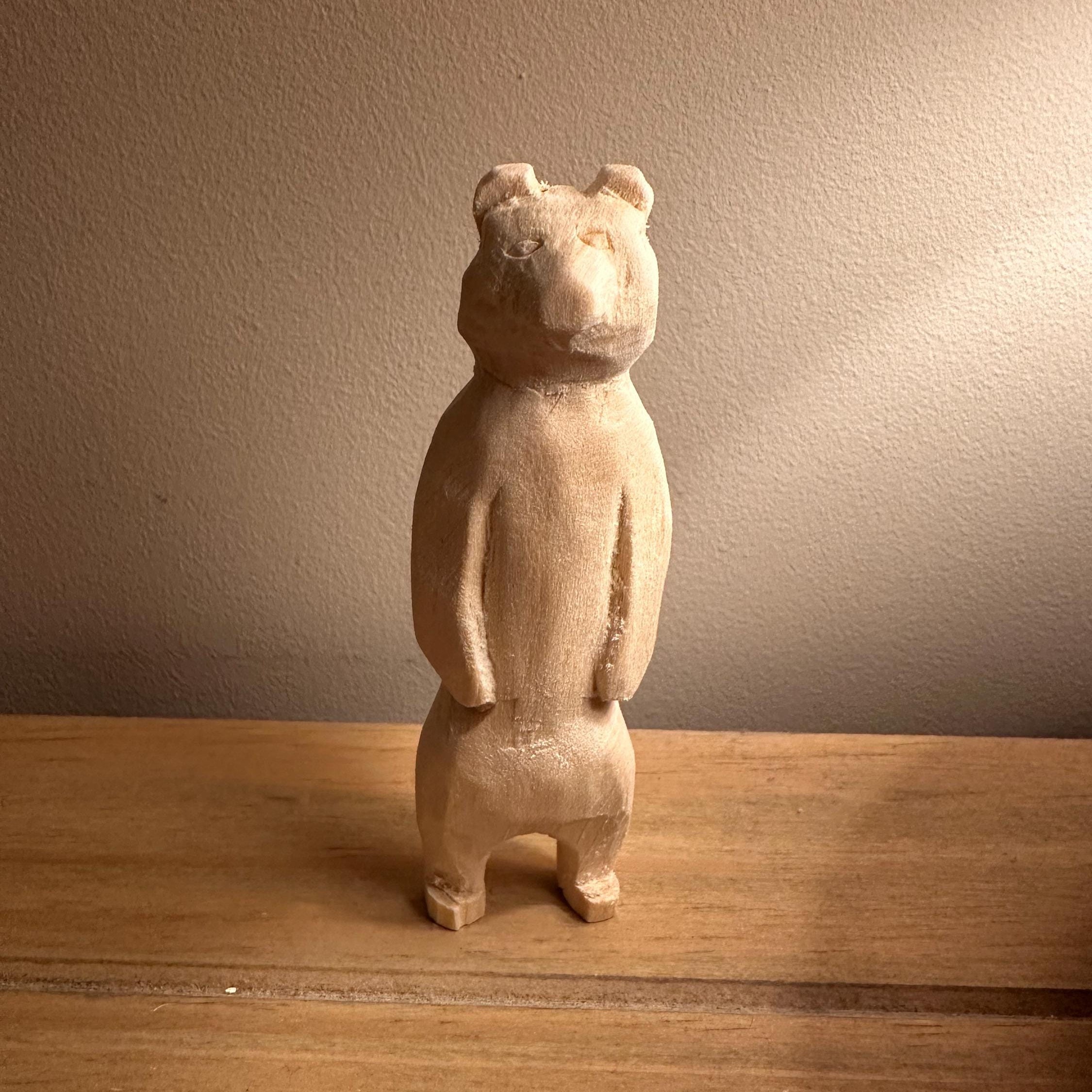 Hand Carved Wooden Bear – 10cm Rustic Wood Sculpture | Woodland Animal Decor Gift