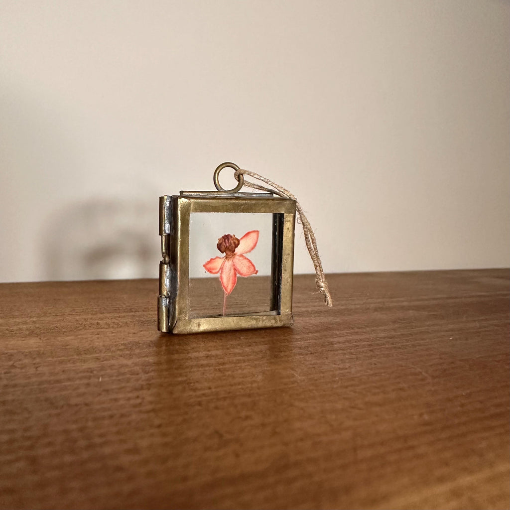 Dried Pink Orchid Mini Frame | Pressed Flower Art 3.5x3.5cm | Real Botanical Decor | Nature Gift