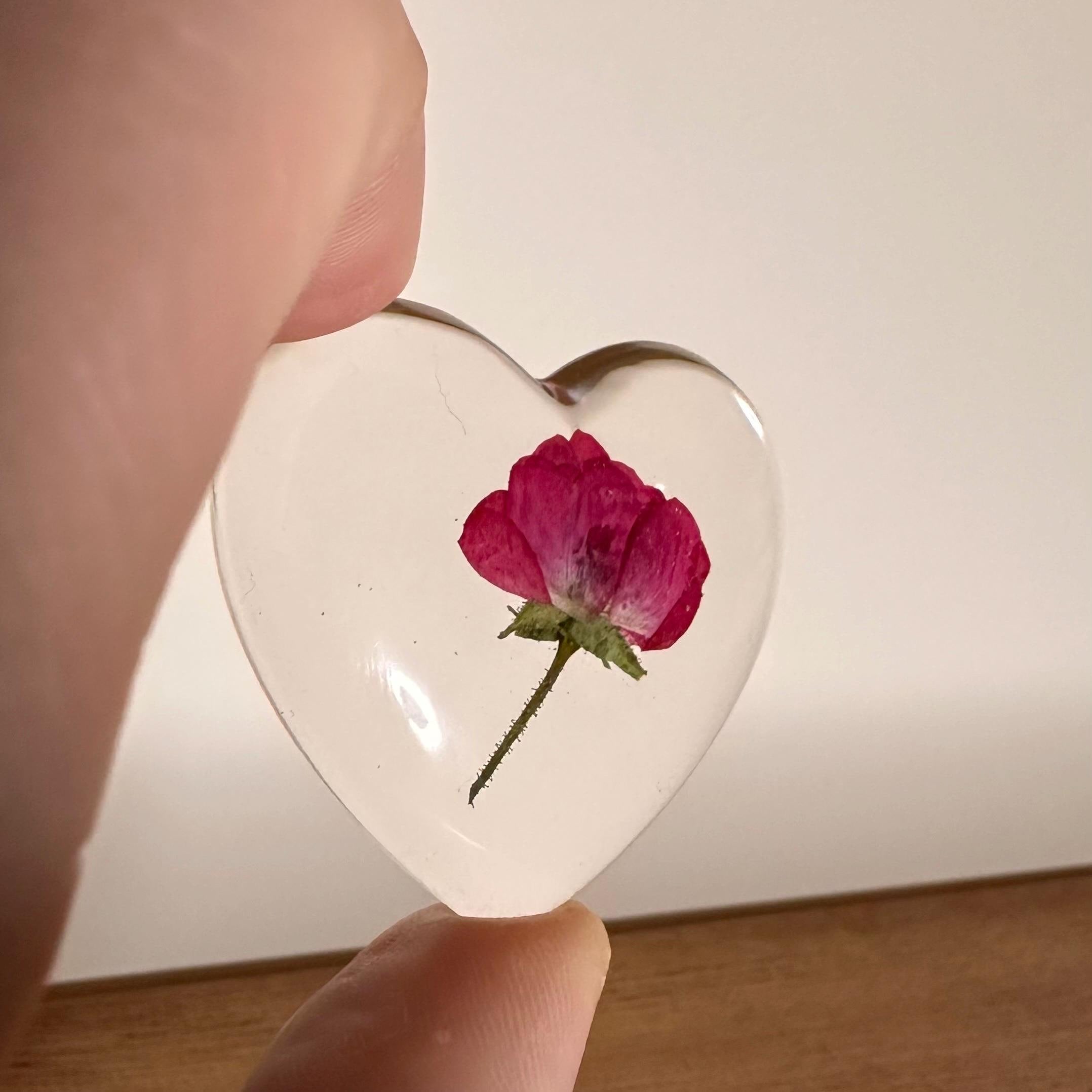 Red Rose Flower Heart | Pressed and Dried Set in Resin | Gifts for Her