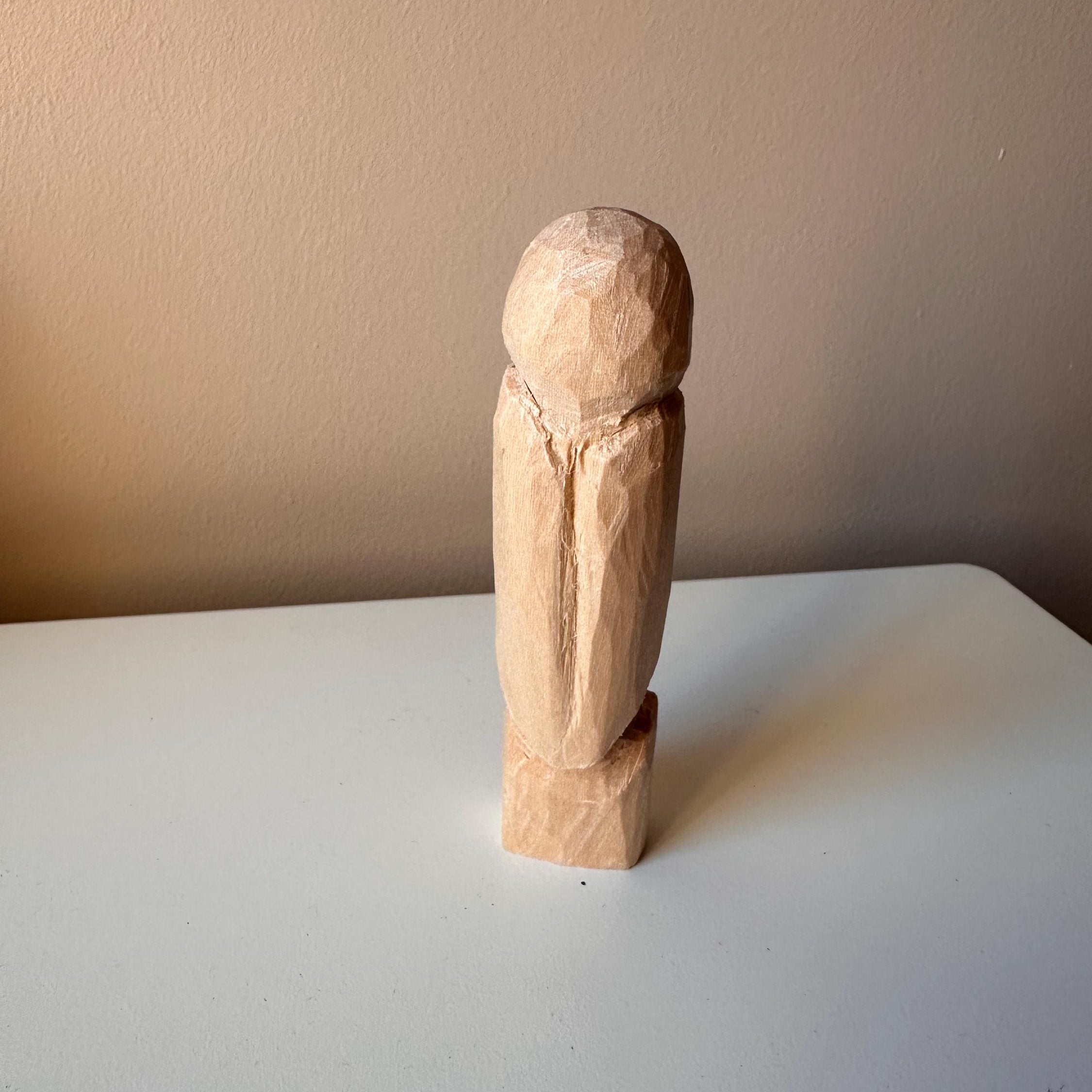 Hand Carved Wooden Owl – Rustic Wood Sculpture 10cm | Woodland Décor Gift for Nature Lovers