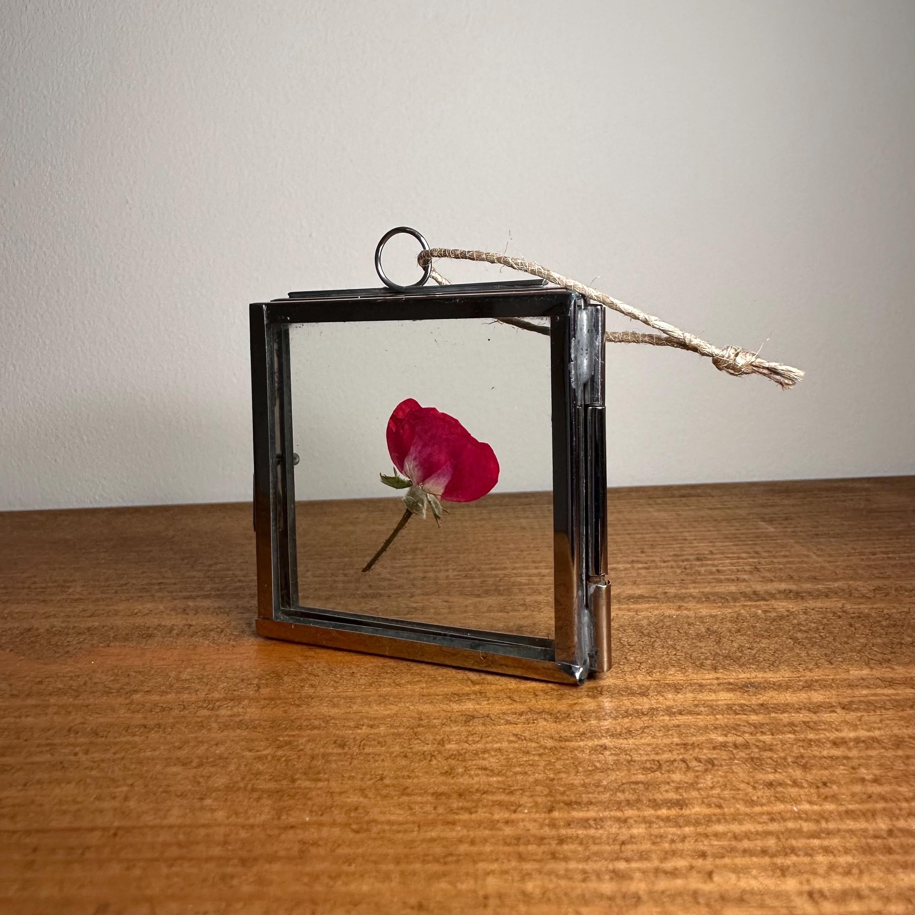 Framed Dried Red Rose, Rustic Hanging Ornament, Valentines Gift