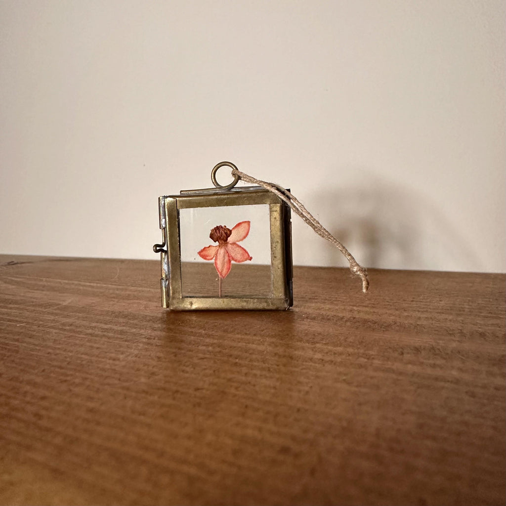 Dried Pink Orchid Mini Frame | Pressed Flower Art 3.5x3.5cm | Real Botanical Decor | Nature Gift