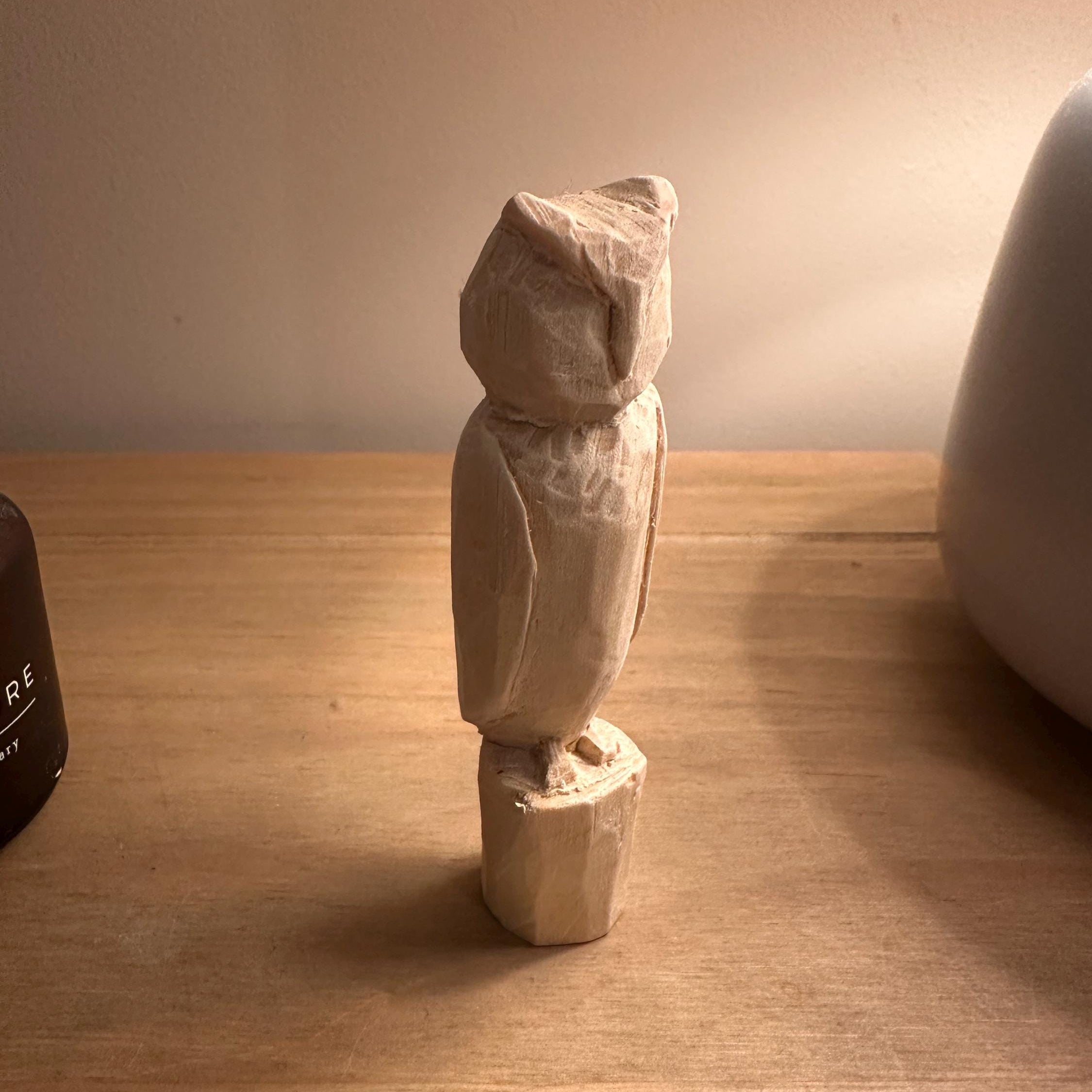 Hand Whittled Wooden Owl Sculpture | Rustic Carved Owl Figurine | Handmade Woodland Decor | Unique Gift