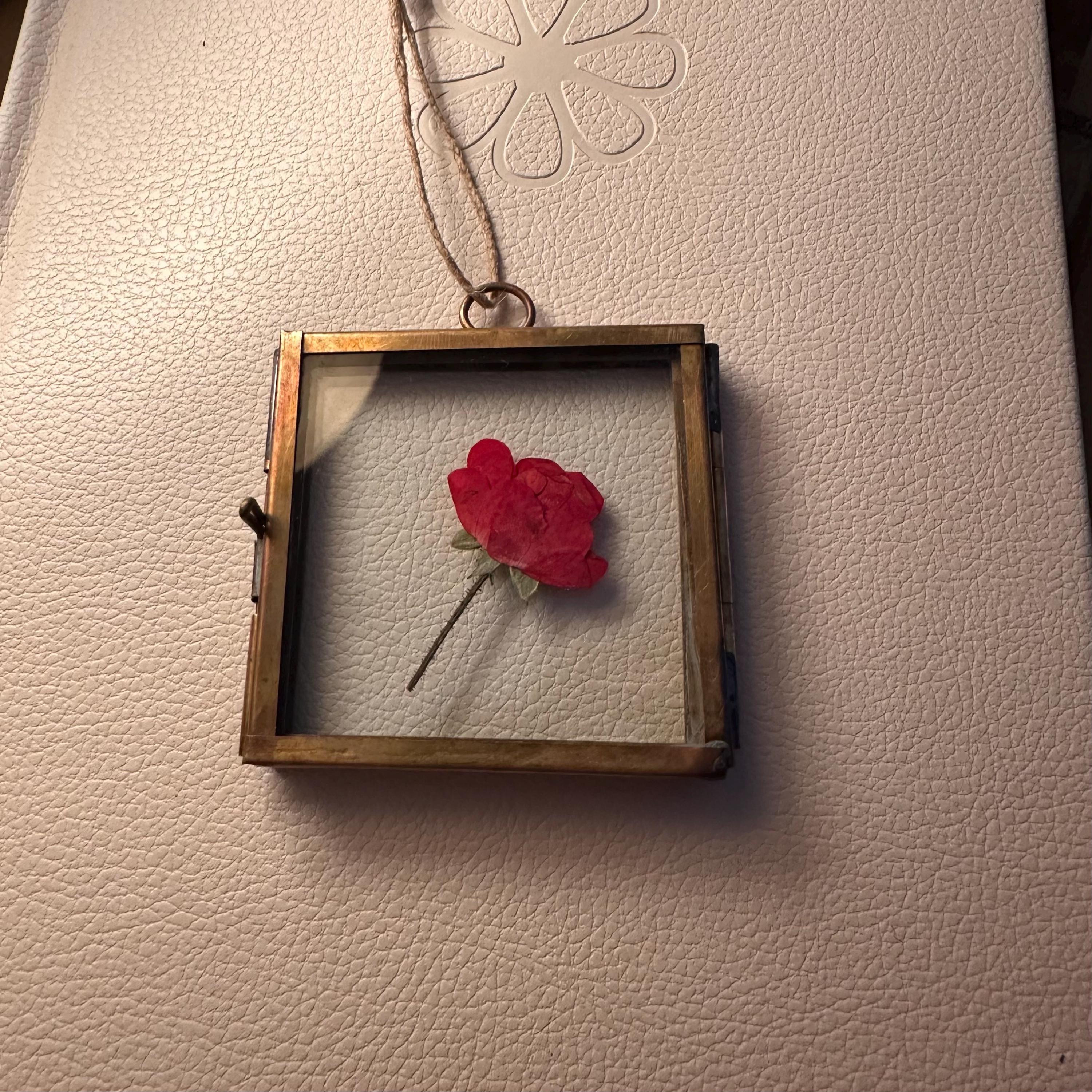 Framed Dried Red Rose, Rustic Hanging Ornament, Valentines Gift