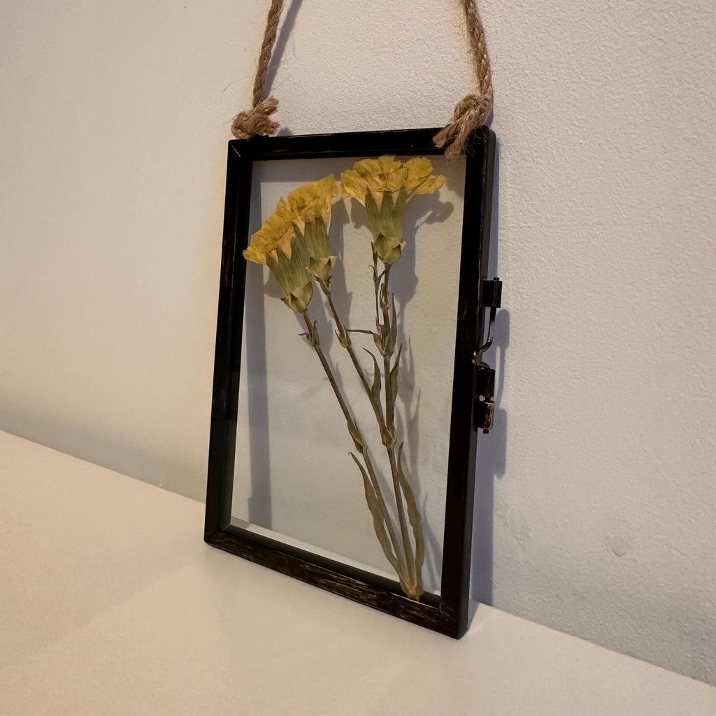 Real Pressed Yellow Carnations in Rustic Black Frame | Dried Flower Wall Art | Friendship, Remembrance or Thank You Gift