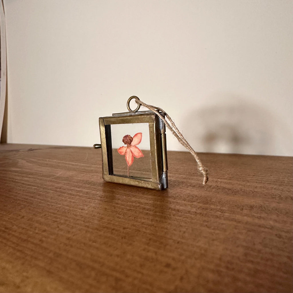 Dried Pink Orchid Mini Frame | Pressed Flower Art 3.5x3.5cm | Real Botanical Decor | Nature Gift