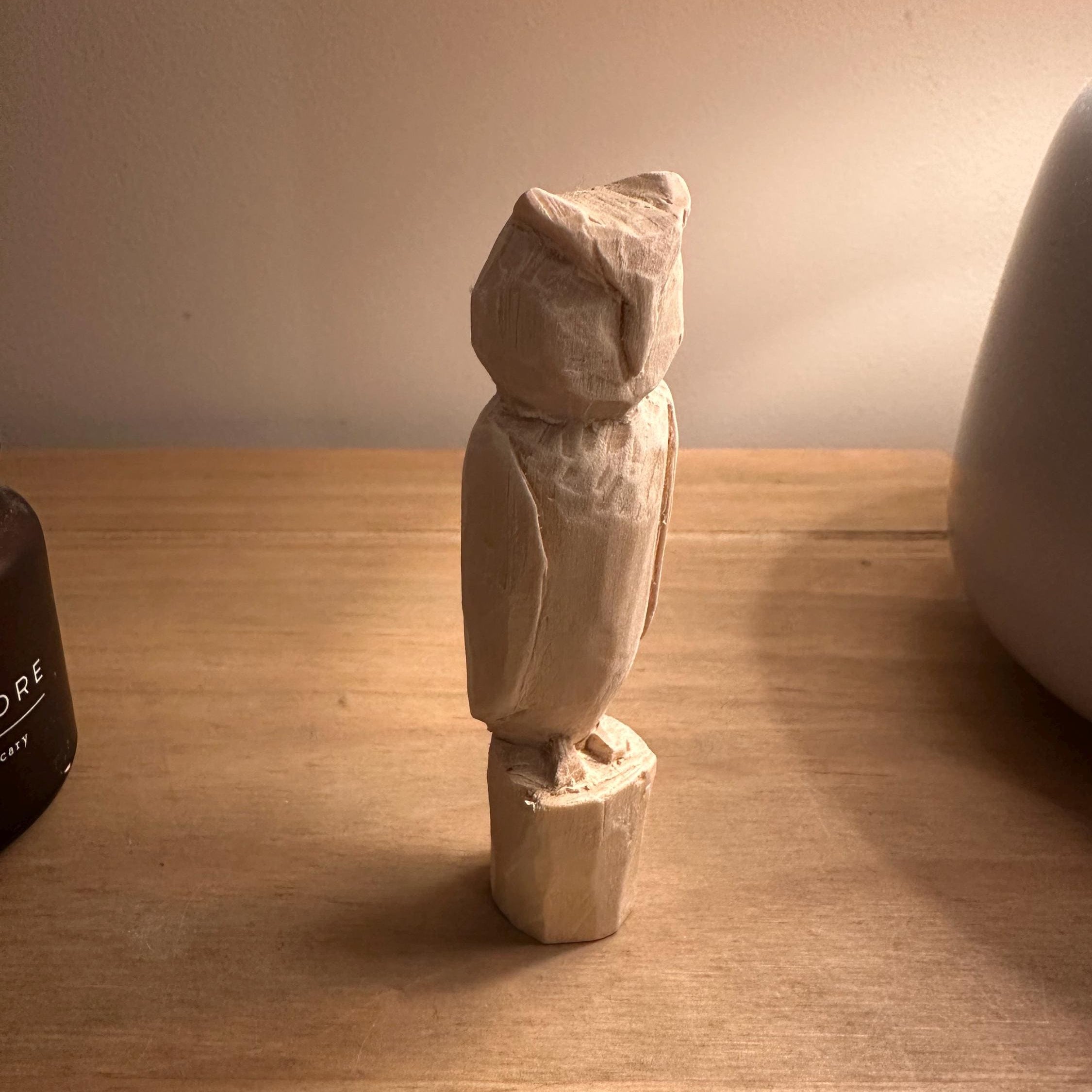 Hand Whittled Wooden Owl Sculpture | Rustic Carved Owl Figurine | Handmade Woodland Decor | Unique Gift