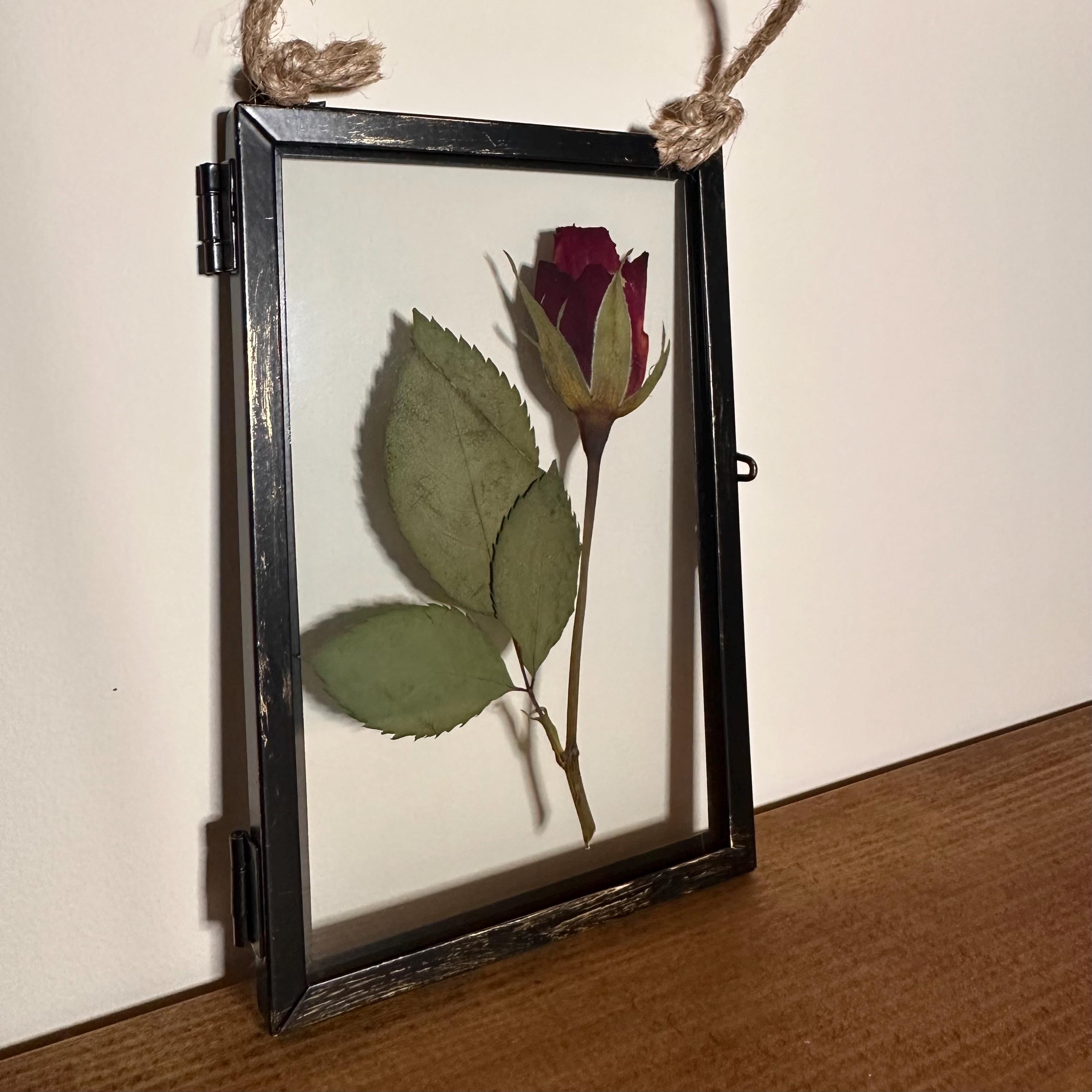 Real Pressed Red Rose in Rustic Black Frame | Dried Flower Wall Art | Romantic Gift, Anniversary, Valentine’s Day Keepsake