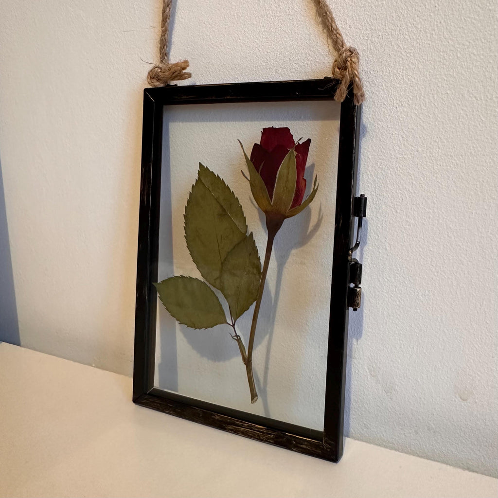 Real Pressed Red Rose in Rustic Black Frame | Dried Flower Wall Art | Romantic Gift, Anniversary, Valentine’s Day Keepsake