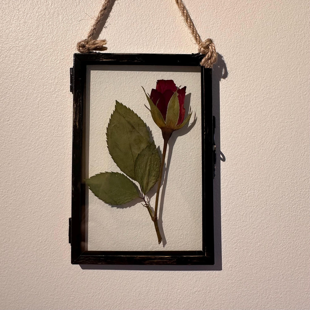 Real Pressed Red Rose in Rustic Black Frame | Dried Flower Wall Art | Romantic Gift, Anniversary, Valentine’s Day Keepsake