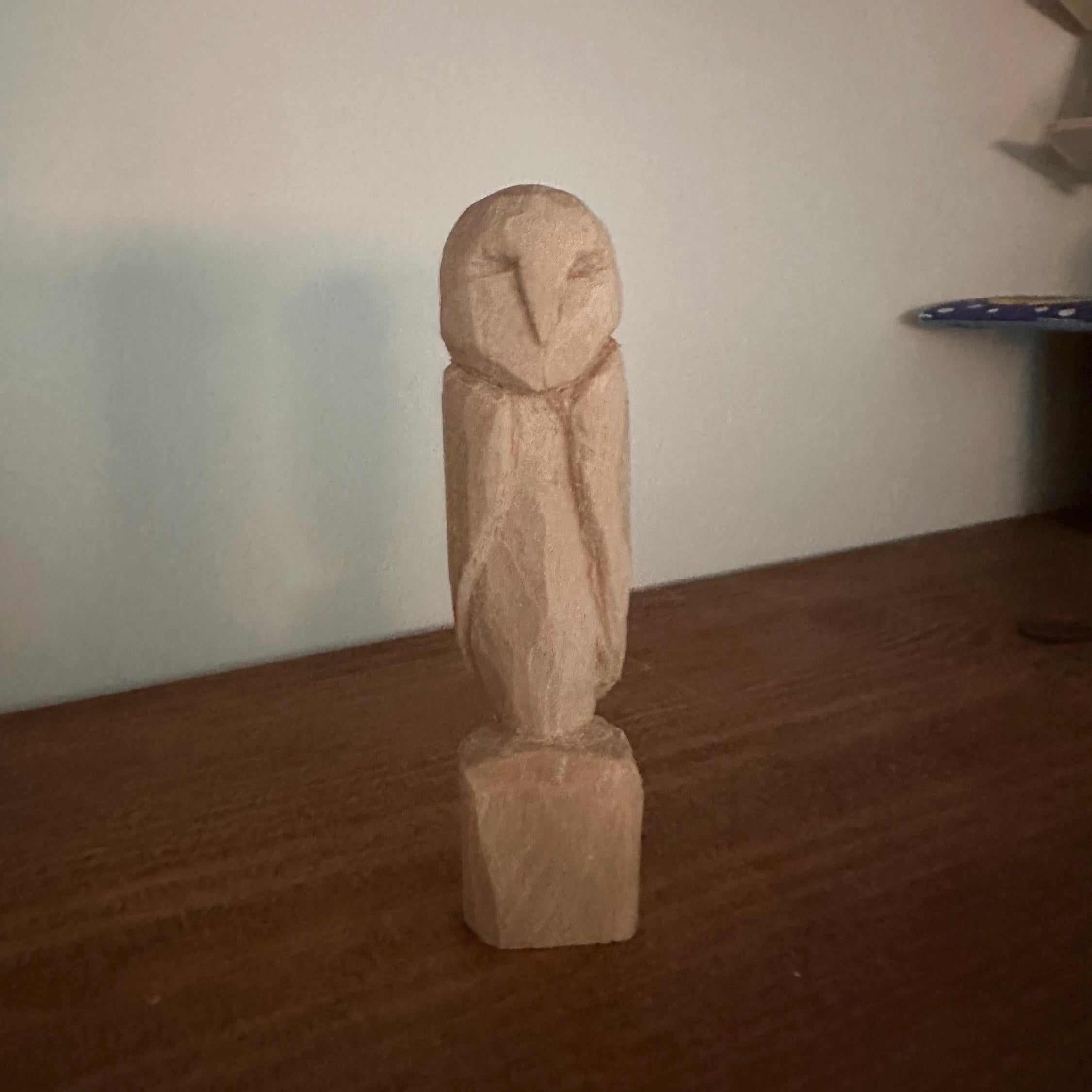 Hand Carved Wooden Owl – Rustic Wood Sculpture 10cm | Woodland Décor Gift for Nature Lovers