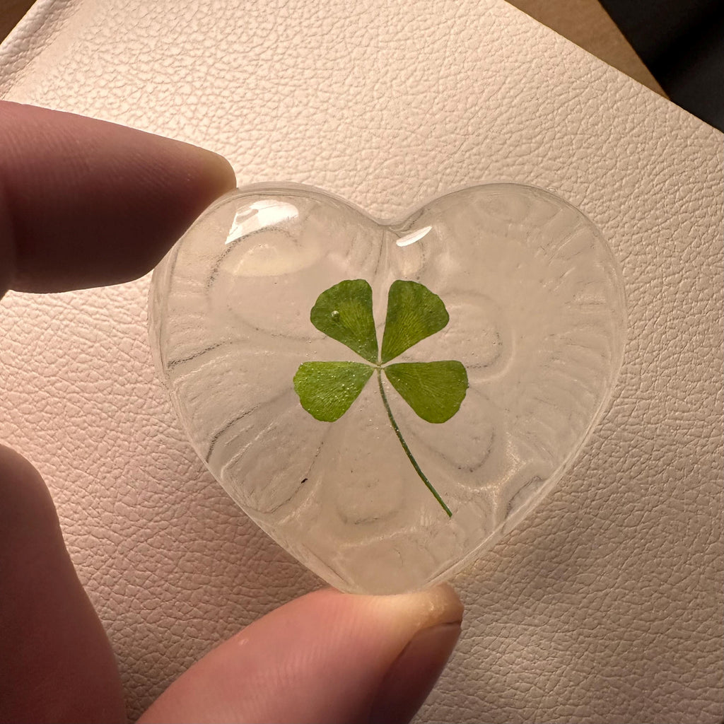 Real Four Leaf Clover Resin Heart | Lucky Keepsake Gift