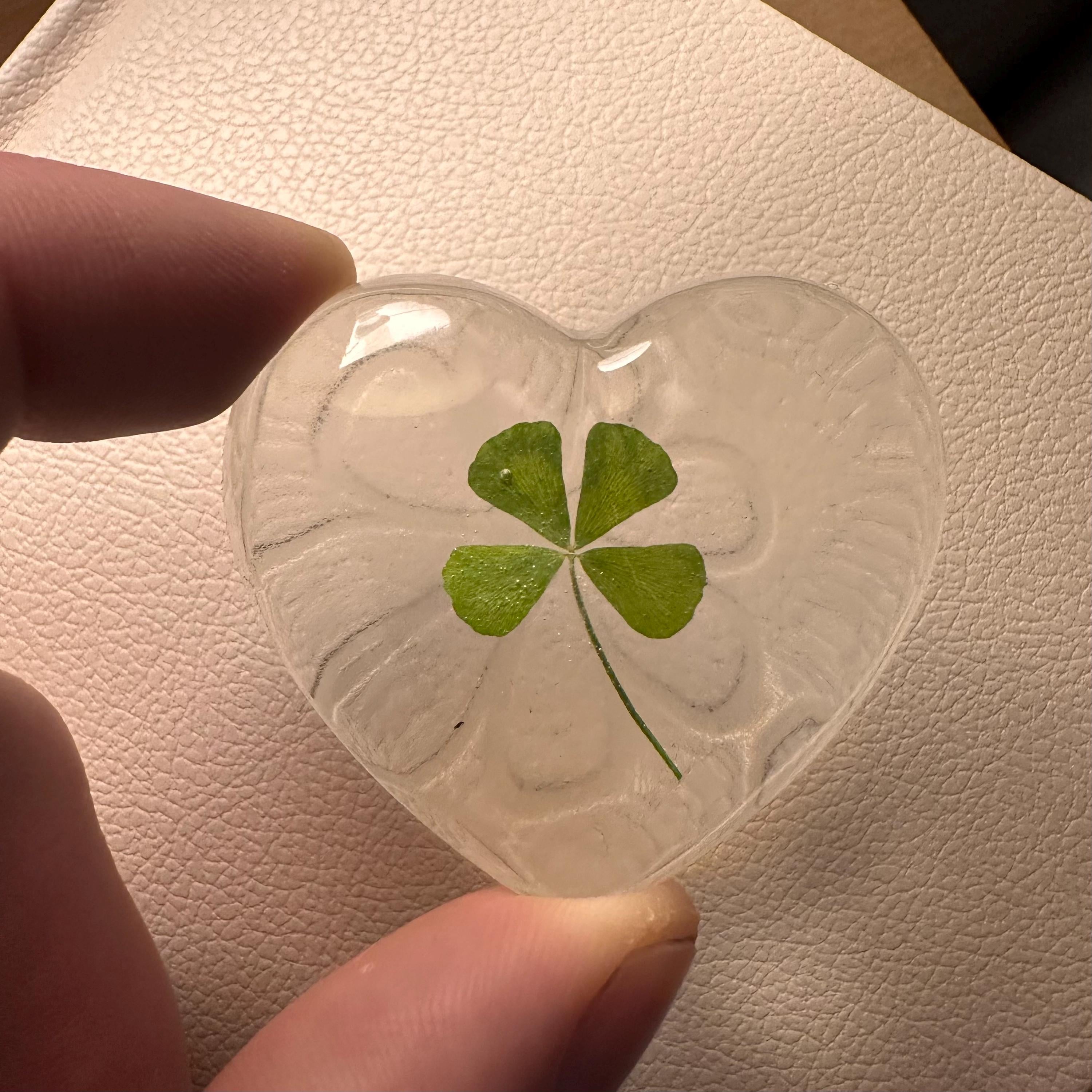 Real Four Leaf Clover Resin Heart | Lucky Keepsake Gift