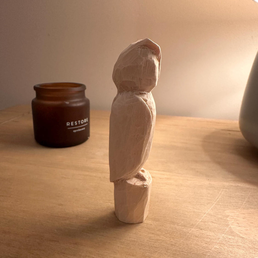 Hand Whittled Wooden Owl Sculpture | Rustic Carved Owl Figurine | Handmade Woodland Decor | Unique Gift