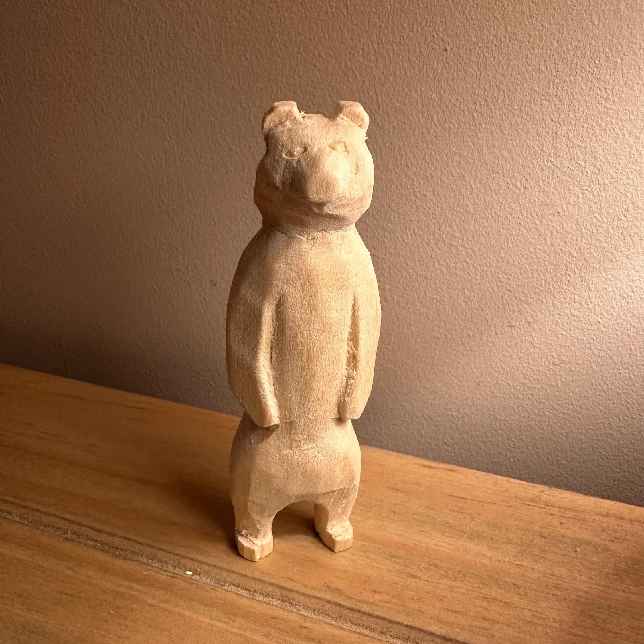 Hand Carved Wooden Bear – 10cm Rustic Wood Sculpture | Woodland Animal Decor Gift