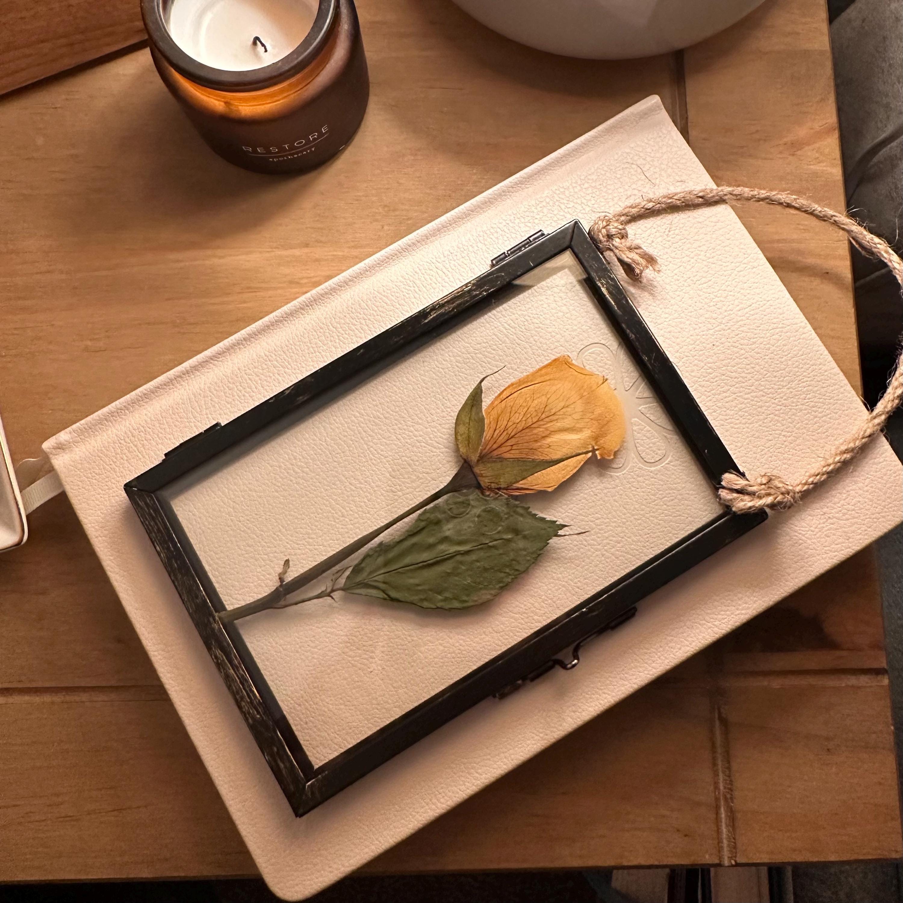 Real Pressed Yellow Rose in Rustic Black Frame | Dried Flower Wall Art | Friendship, Remembrance or Thank You Gift