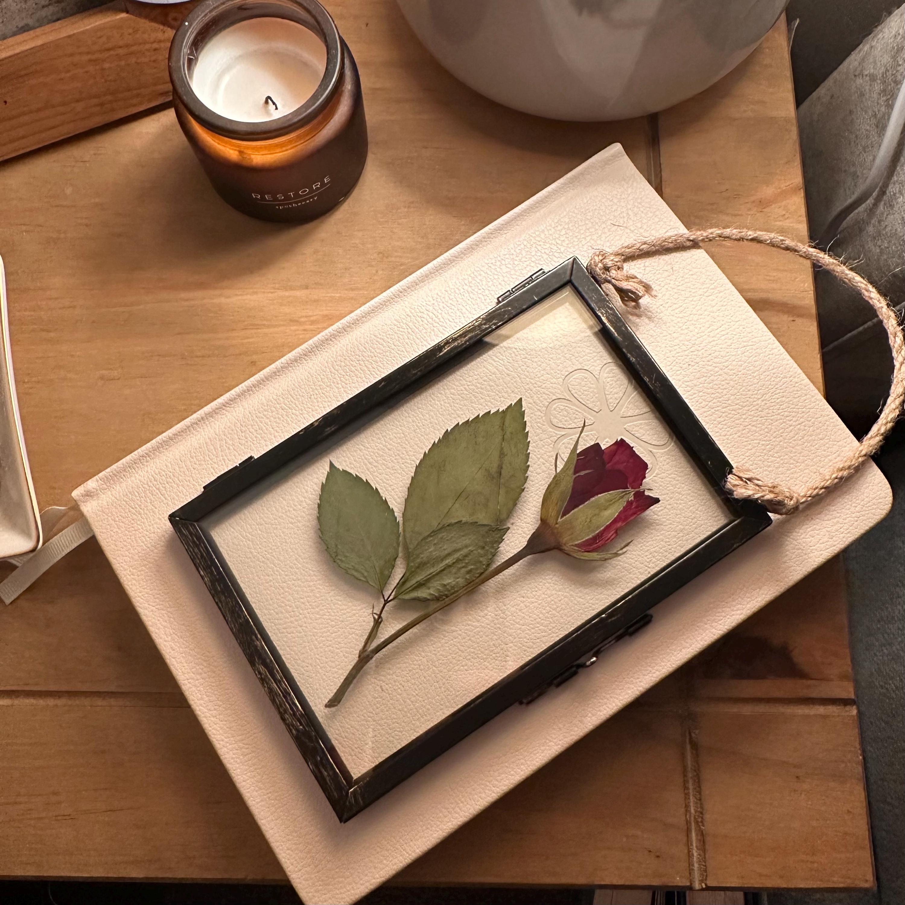 Real Pressed Red Rose in Rustic Black Frame | Dried Flower Wall Art | Romantic Gift, Anniversary, Valentine’s Day Keepsake