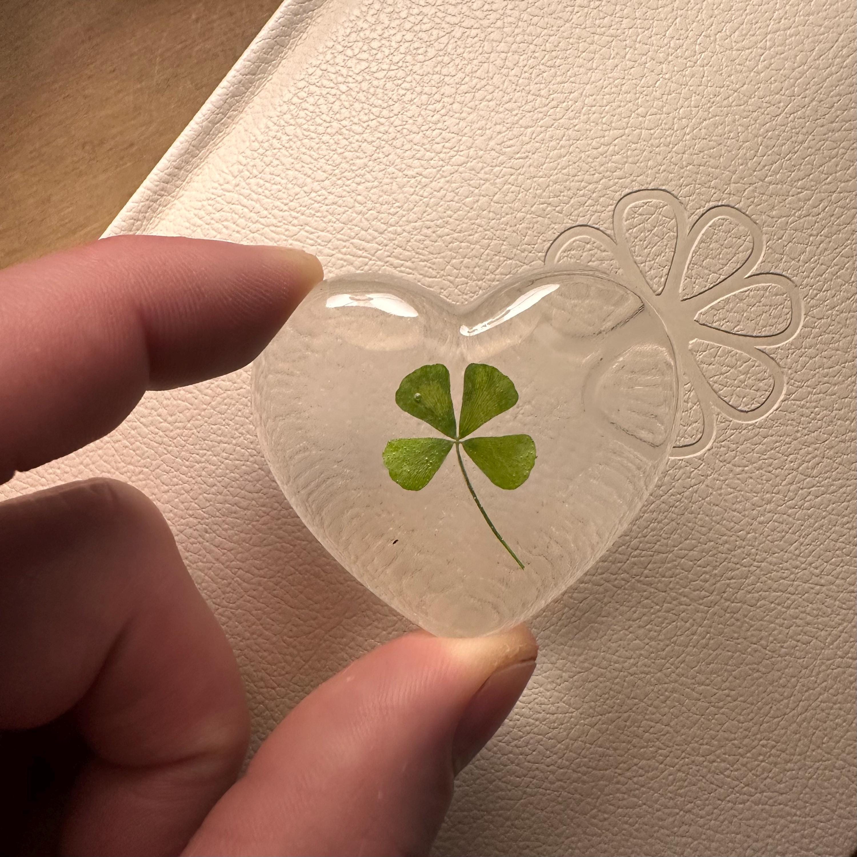 Real Four Leaf Clover Resin Heart | Lucky Keepsake Gift