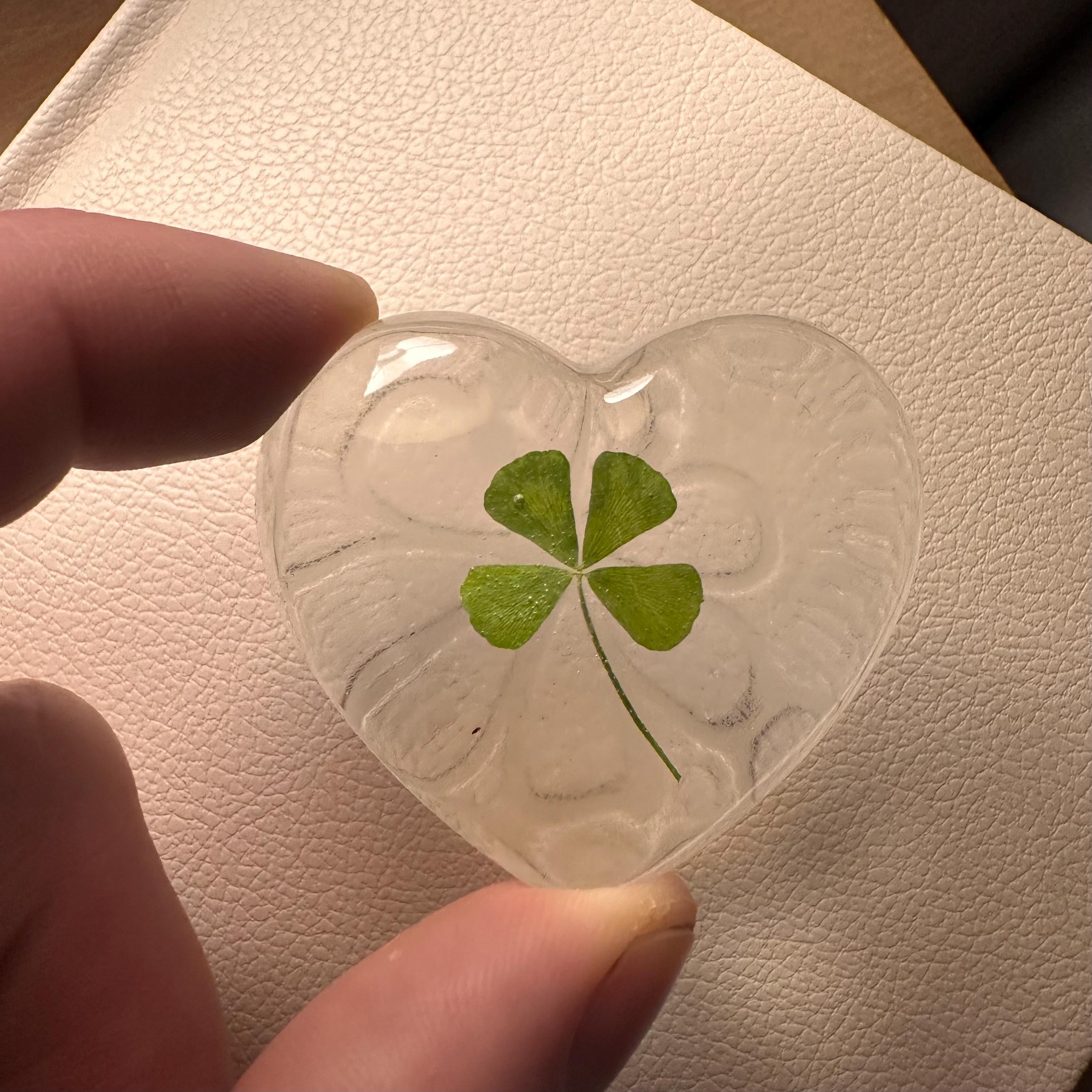 Real Four Leaf Clover Resin Heart | Lucky Keepsake Gift