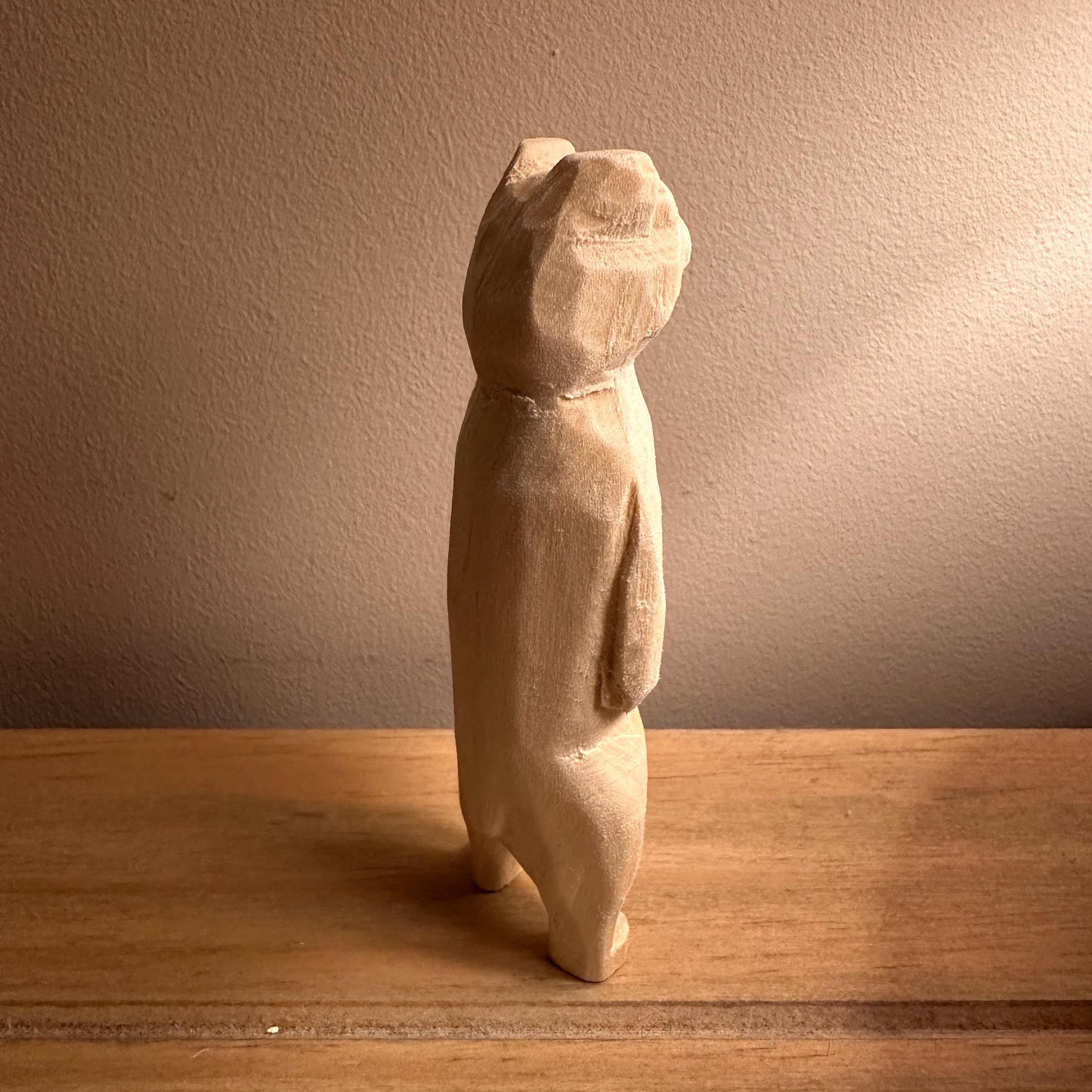 Hand Carved Wooden Bear – 10cm Rustic Wood Sculpture | Woodland Animal Decor Gift