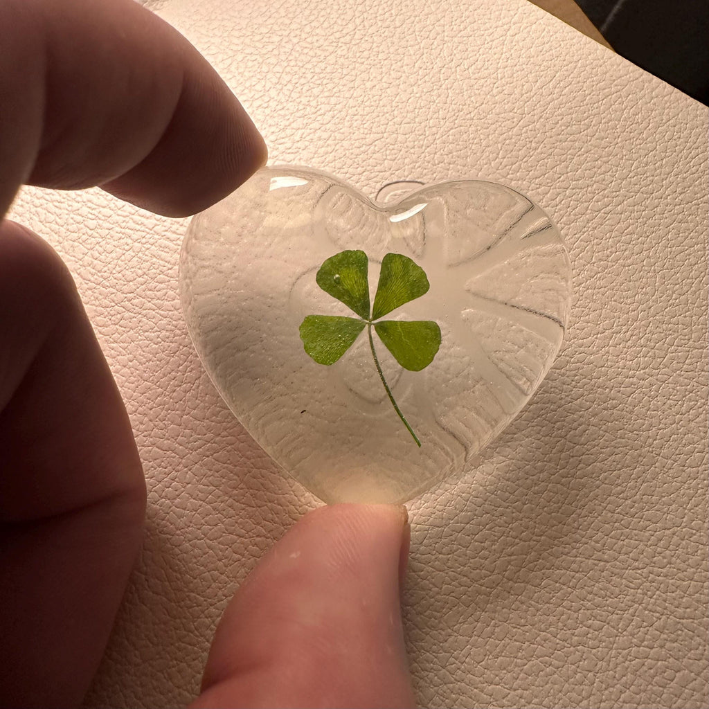Real Four Leaf Clover Resin Heart | Lucky Keepsake Gift