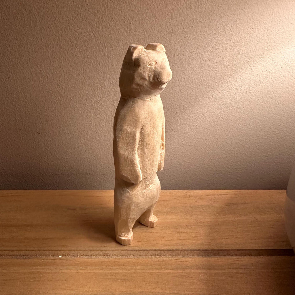 Hand Carved Wooden Bear – 10cm Rustic Wood Sculpture | Woodland Animal Decor Gift
