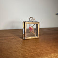 Dried Red Rose in 3.5cm Brass Frame | Twisted Twine Loop | Pressed Flower Pendant | Miniature Botanical Keepsake