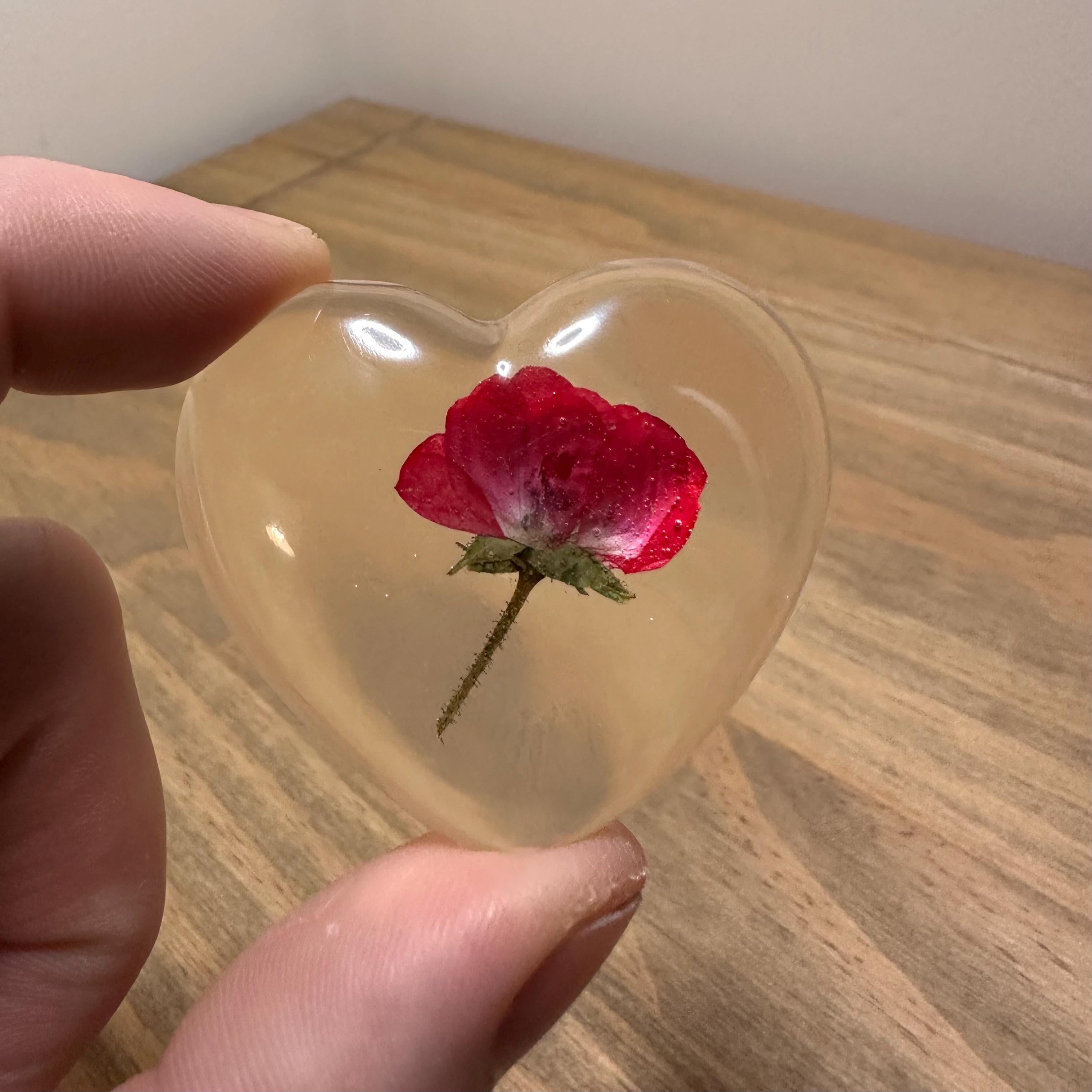 Red Rose Flower Heart | Pressed and Dried Set in Resin | Gifts for Her