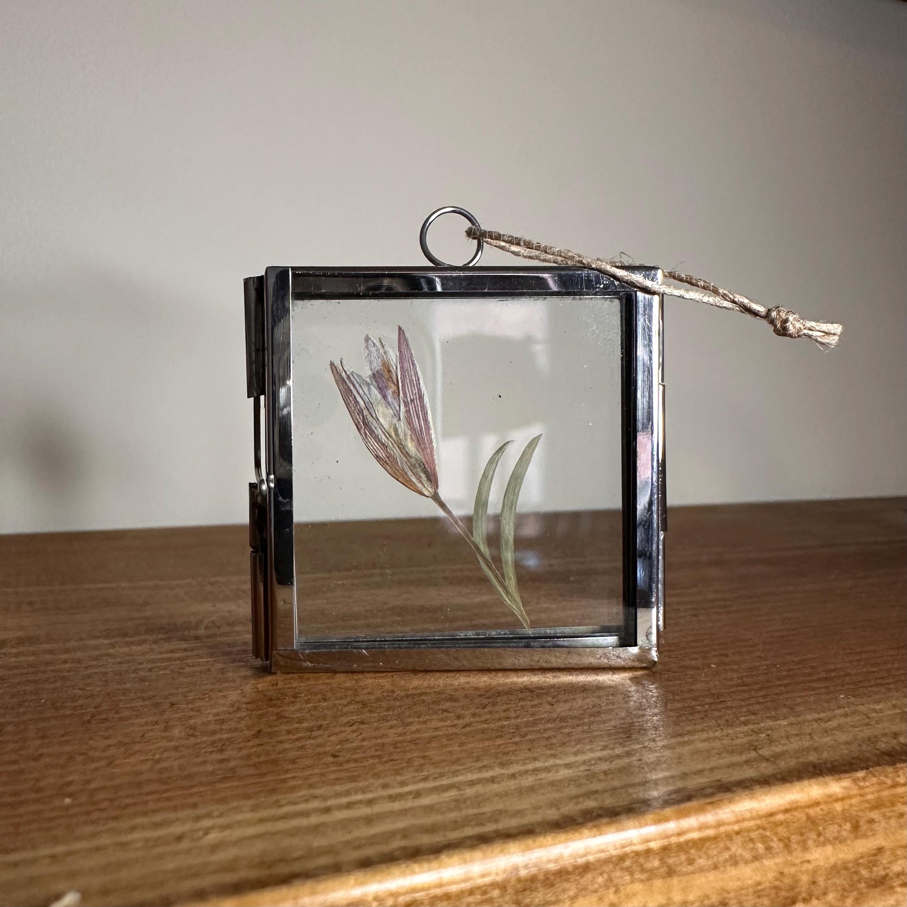 5cm x 5cm Silver Frame with Real Dried Lily | Mini Flower Hanging Display | Botanical Home Decor | Pressed Flower Gift