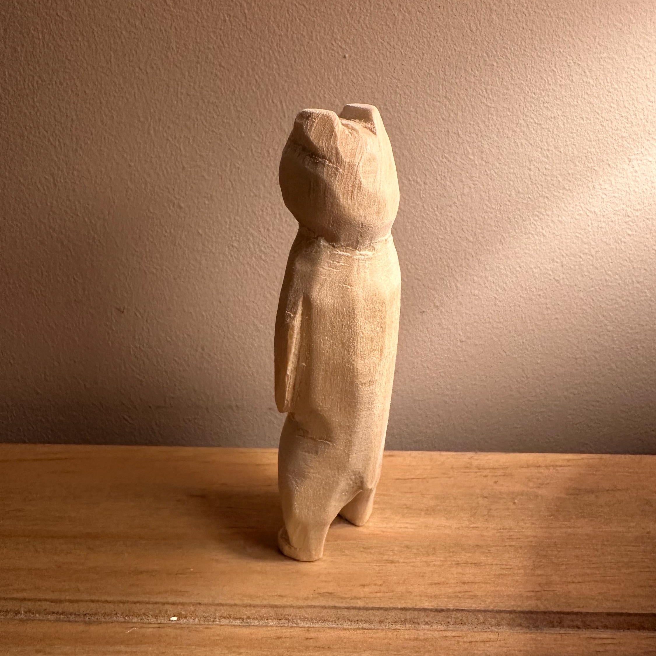 Hand Carved Wooden Bear – 10cm Rustic Wood Sculpture | Woodland Animal Decor Gift