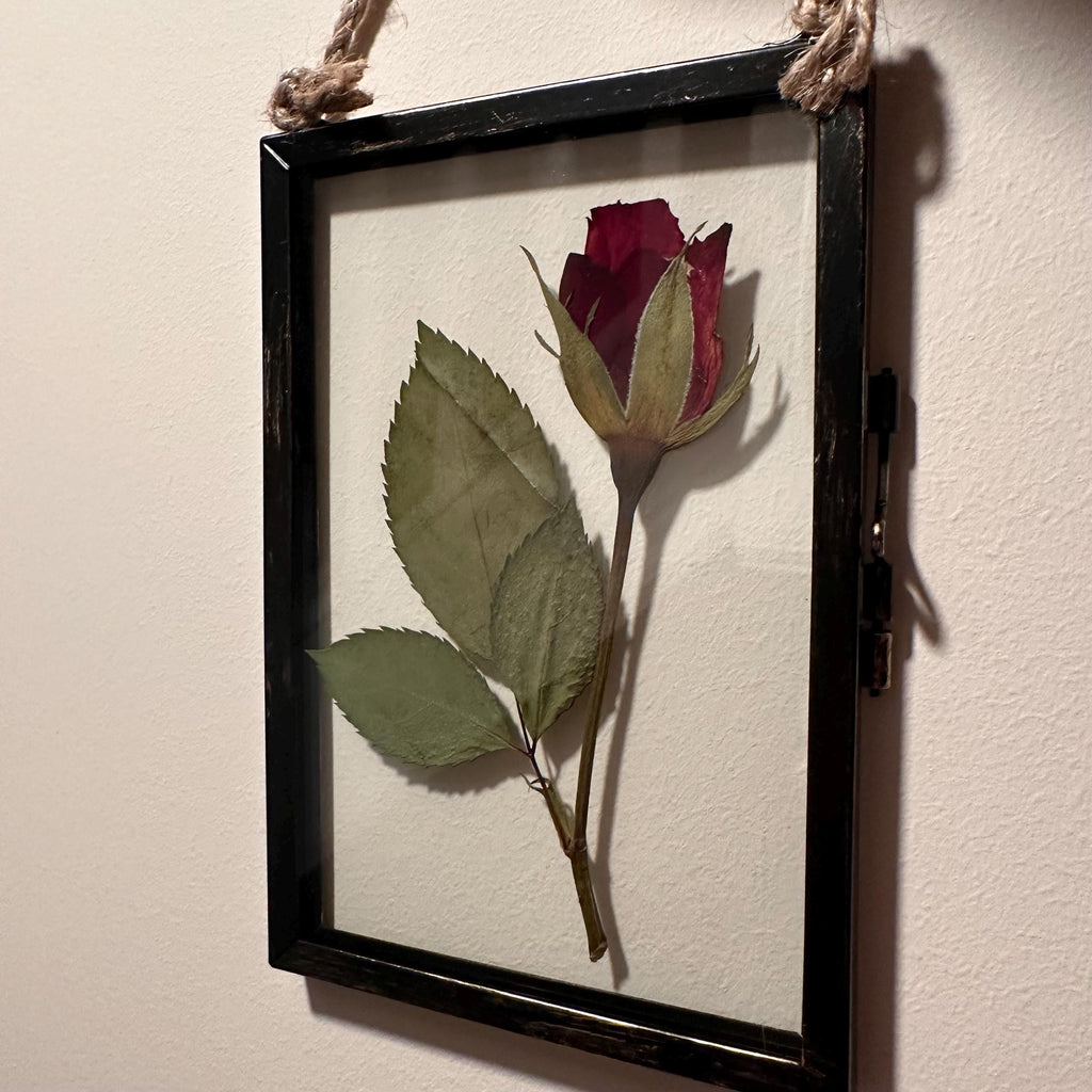Real Pressed Red Rose in Rustic Black Frame | Dried Flower Wall Art | Romantic Gift, Anniversary, Valentine’s Day Keepsake