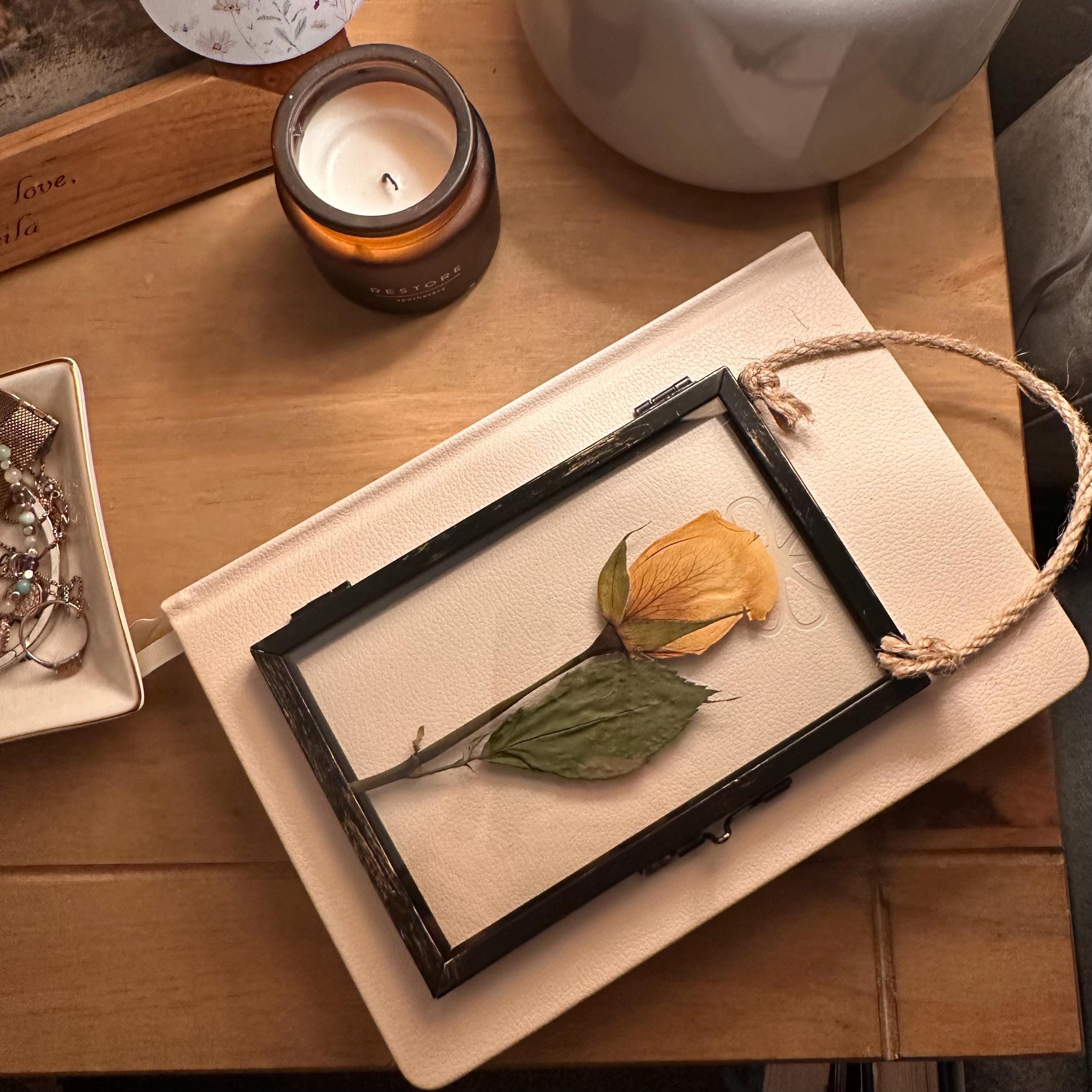 Real Pressed Yellow Rose in Rustic Black Frame | Dried Flower Wall Art | Friendship, Remembrance or Thank You Gift