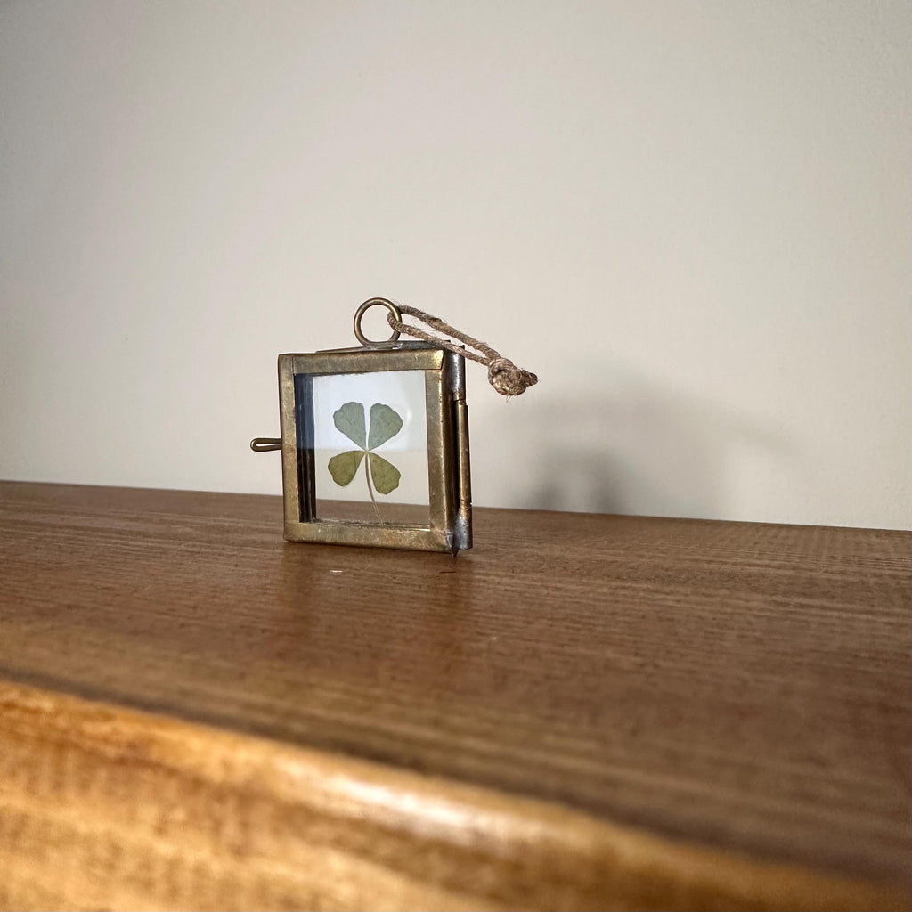 Real 4-Leaf Clover in Brass Frame 3.5cm | Lucky Charm | Dried Plant Keepsake | Pressed Clover Jewelry Display, Botanical Gift