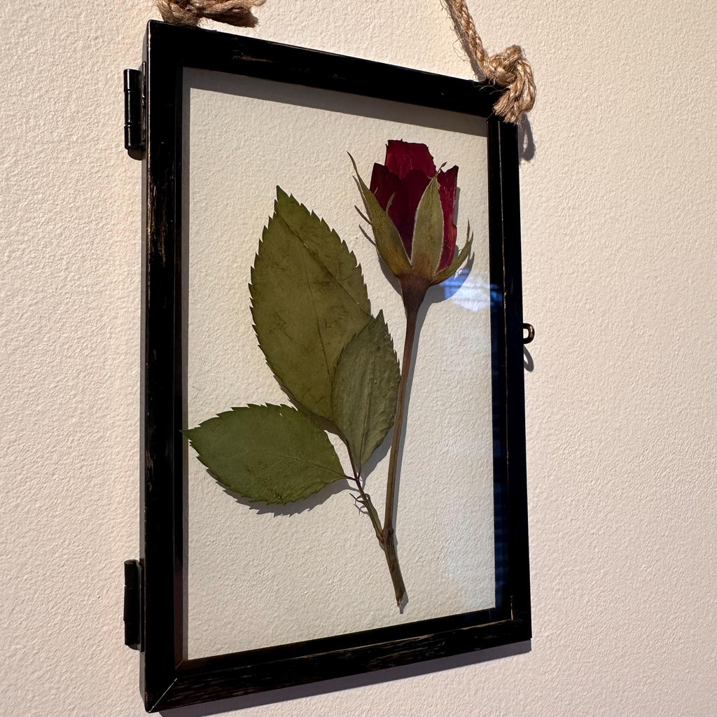 Real Pressed Red Rose in Rustic Black Frame | Dried Flower Wall Art | Romantic Gift, Anniversary, Valentine’s Day Keepsake