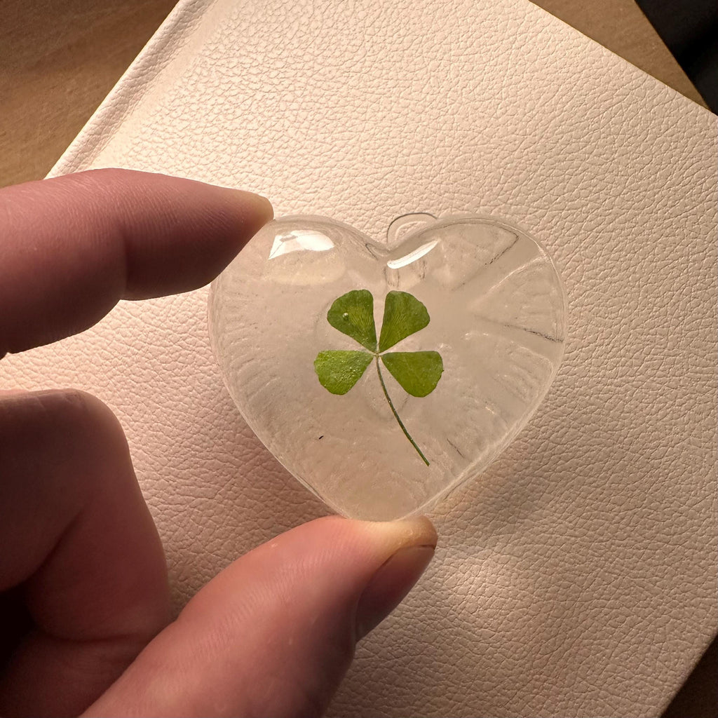 Real Four Leaf Clover Resin Heart | Lucky Keepsake Gift