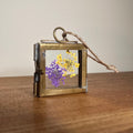 Dried Yellow & Purple Flowers | Mini Brass Frame 3.5x3.5cm | Pressed Botanical Art – Nature Gift