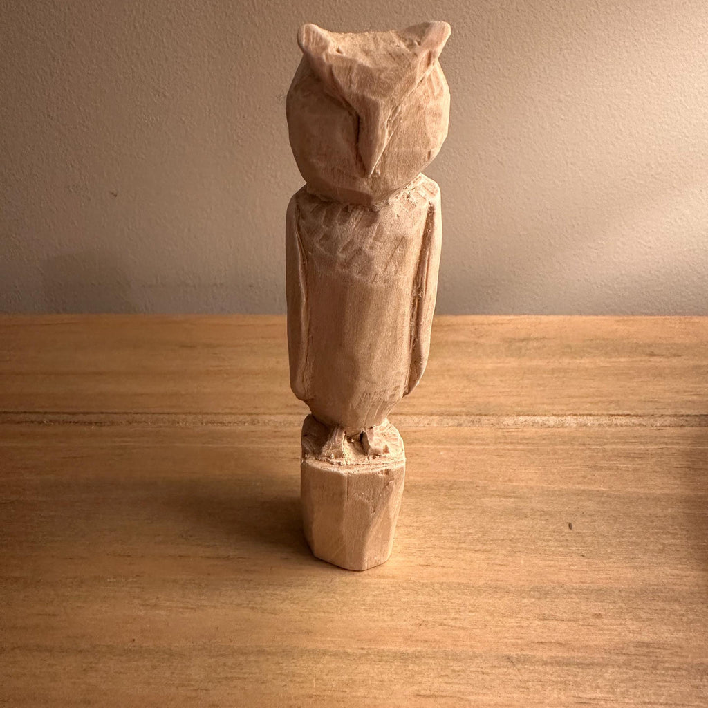 Hand Whittled Wooden Owl Sculpture | Rustic Carved Owl Figurine | Handmade Woodland Decor | Unique Gift