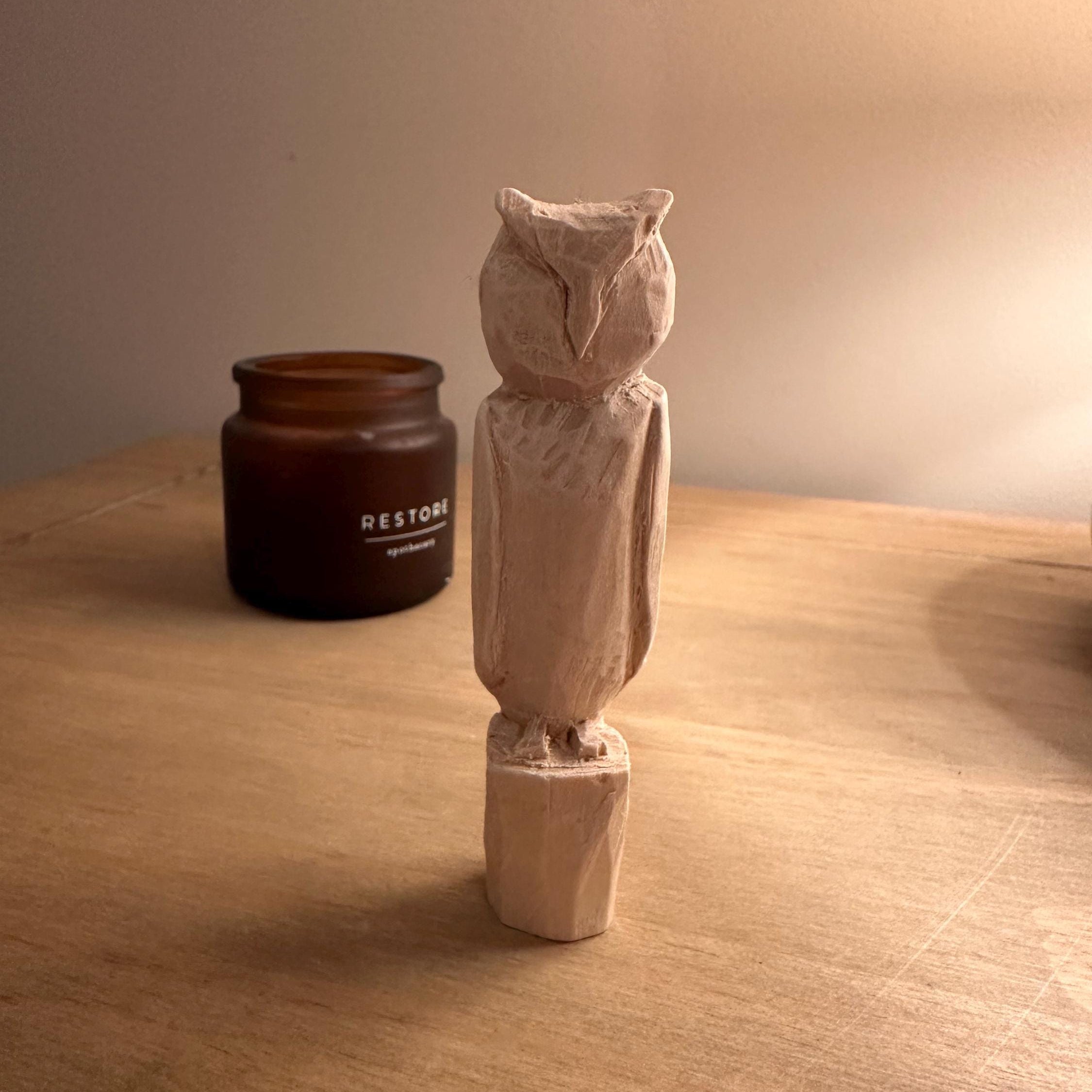 Hand Whittled Wooden Owl Sculpture | Rustic Carved Owl Figurine | Handmade Woodland Decor | Unique Gift