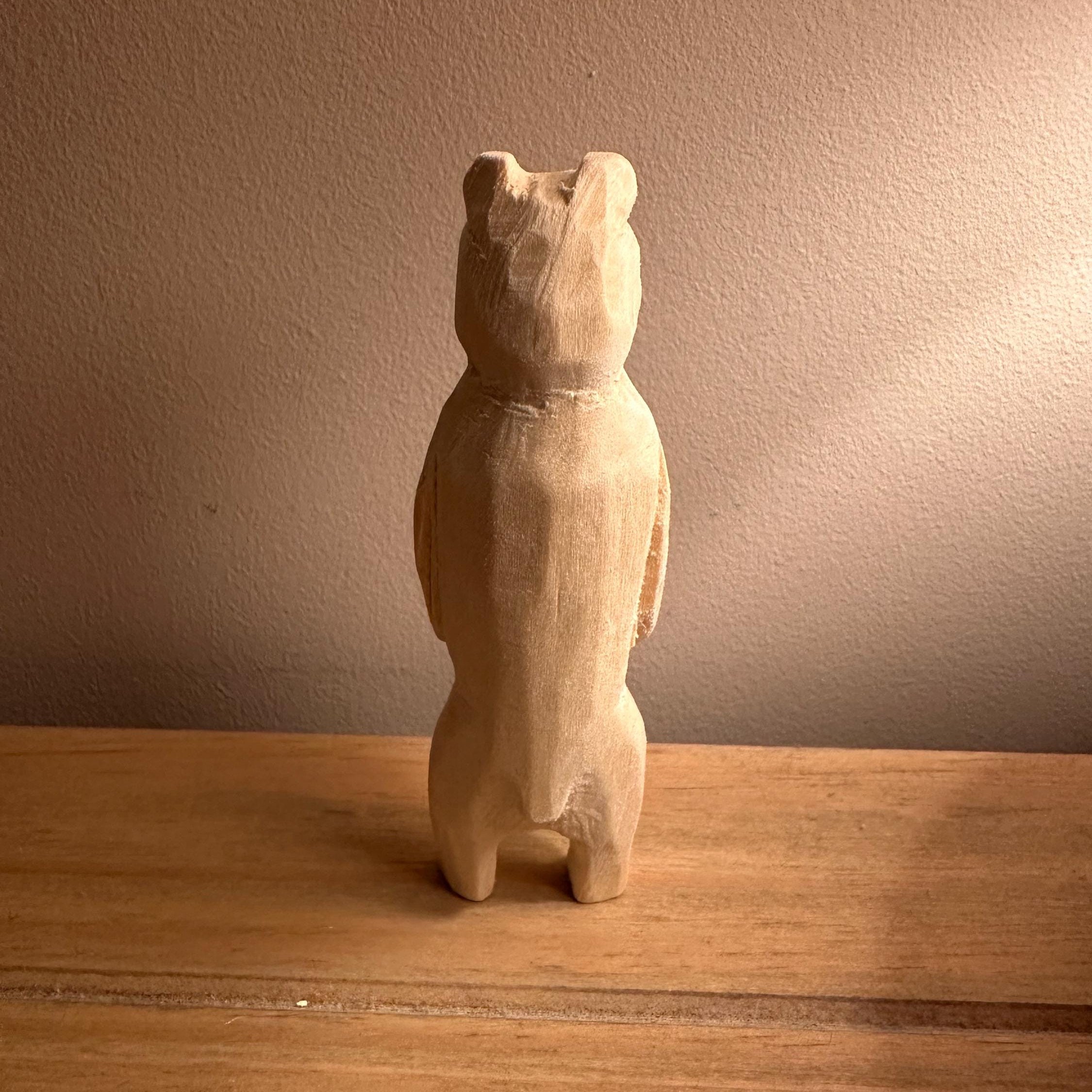 Hand Carved Wooden Bear – 10cm Rustic Wood Sculpture | Woodland Animal Decor Gift