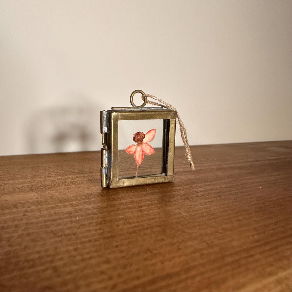 Dried Pink Orchid Mini Frame | Pressed Flower Art 3.5x3.5cm | Real Botanical Decor | Nature Gift