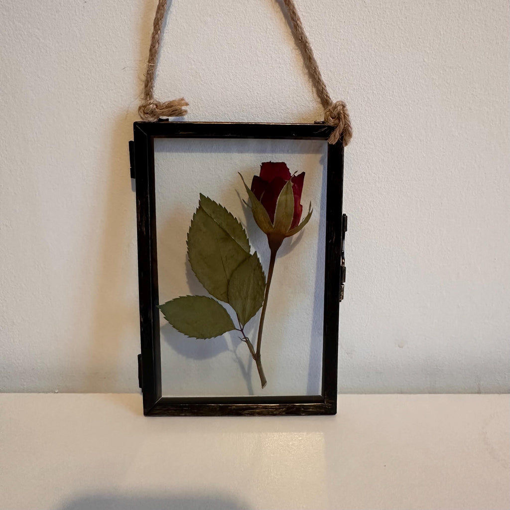Real Pressed Red Rose in Rustic Black Frame | Dried Flower Wall Art | Romantic Gift, Anniversary, Valentine’s Day Keepsake