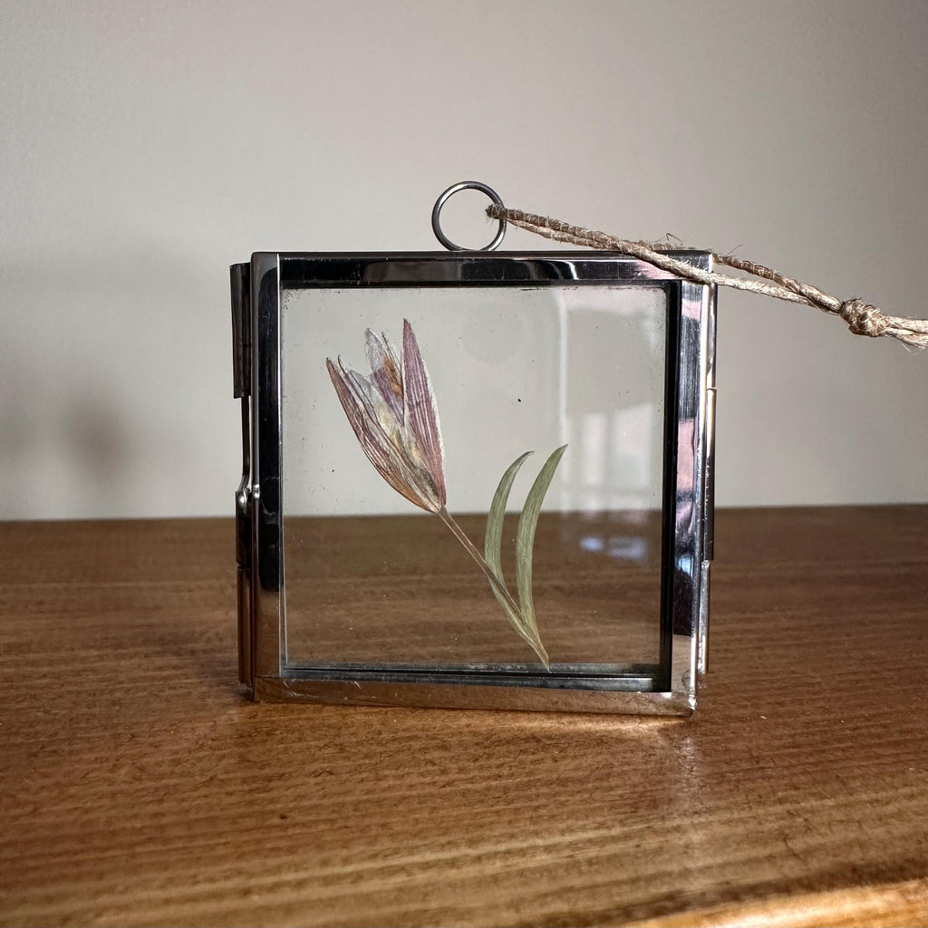 5cm x 5cm Silver Frame with Real Dried Lily | Mini Flower Hanging Display | Botanical Home Decor | Pressed Flower Gift