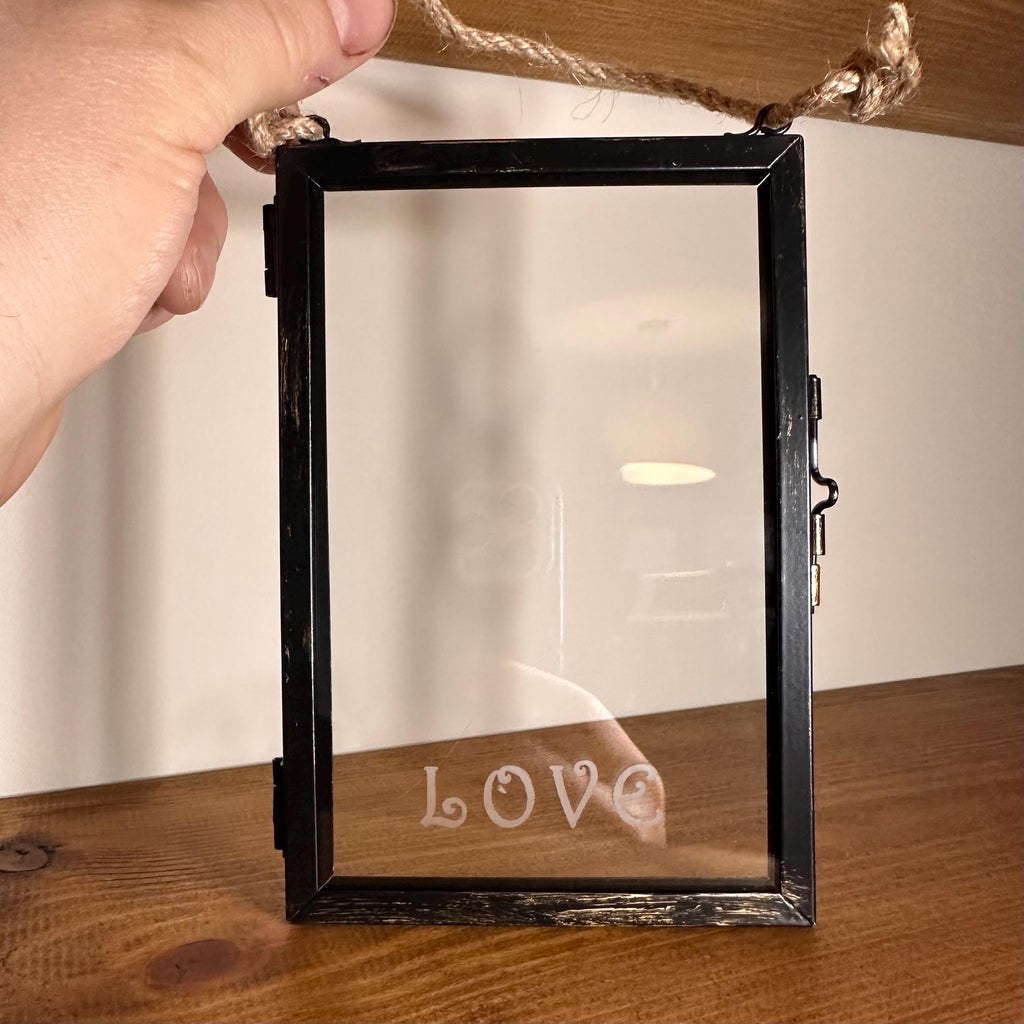 Etched Glass LOVE Frame, Minimalist Home Decor, 6x4