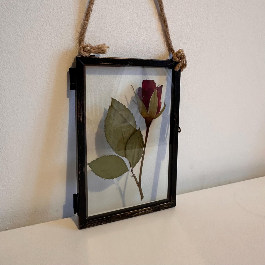Real Pressed Red Rose in Rustic Black Frame | Dried Flower Wall Art | Romantic Gift, Anniversary, Valentine’s Day Keepsake