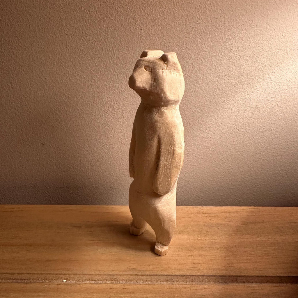 Hand Carved Wooden Bear – 10cm Rustic Wood Sculpture | Woodland Animal Decor Gift