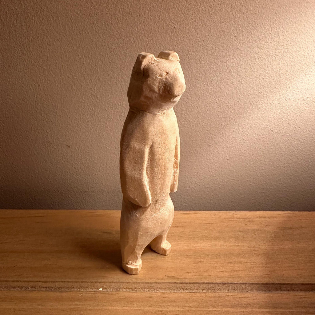 Hand Carved Wooden Bear – 10cm Rustic Wood Sculpture | Woodland Animal Decor Gift