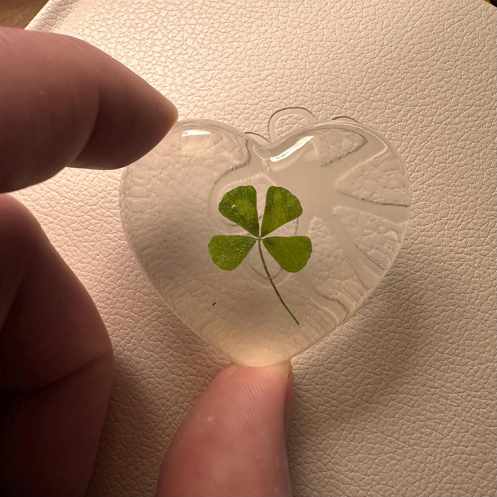 Real Four Leaf Clover Resin Heart | Lucky Keepsake Gift