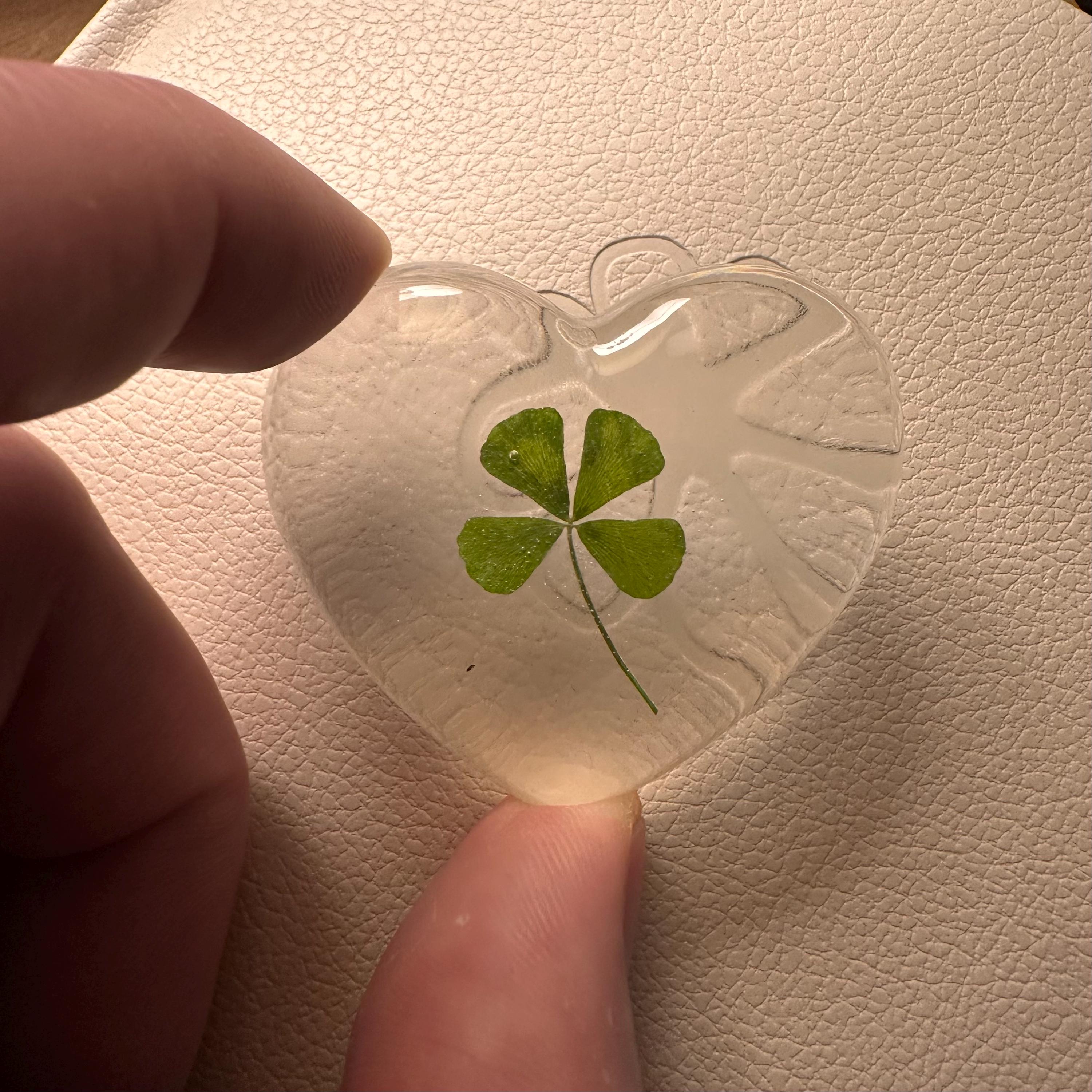Real Four Leaf Clover Resin Heart | Lucky Keepsake Gift