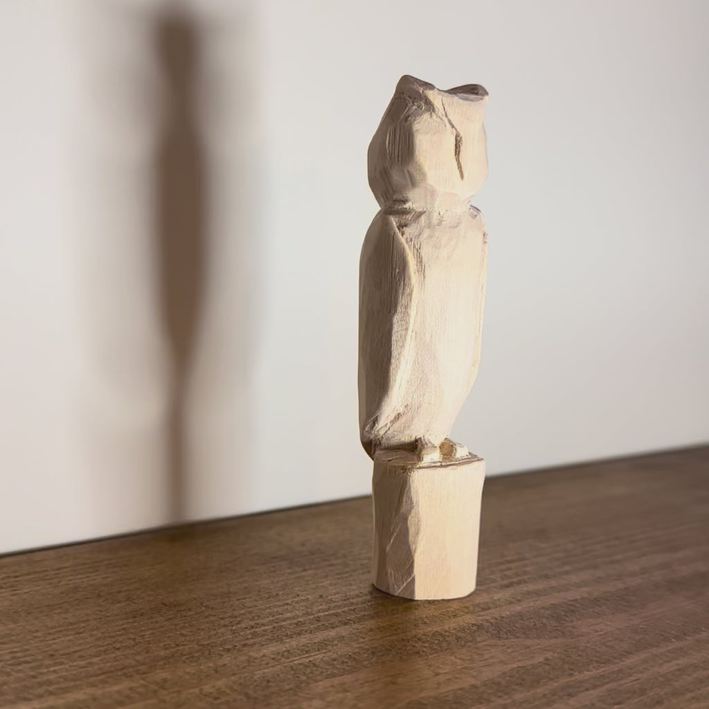 Hand Whittled Wooden Owl Sculpture | Rustic Carved Owl Figurine | Handmade Woodland Decor | Unique Gift
